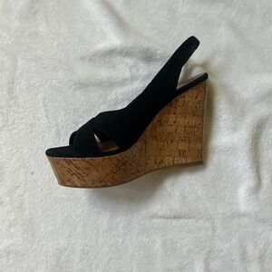 Dolce Vita Black Suede Cork Wedge Heeled Sandals Women's 8.5 NWT